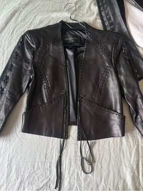 Plein Sud Black Leather Lace-Up Cropped Jacket